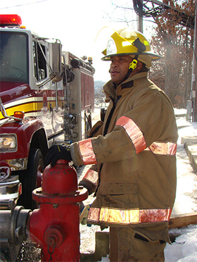 Firefighter at a residential fireground experiment